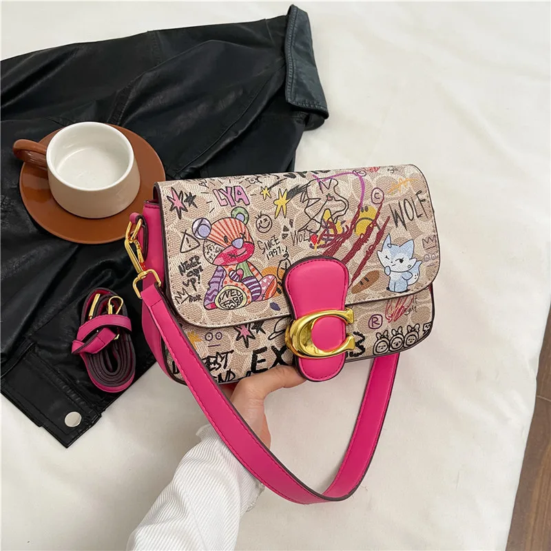 

Новая тенденция 2025! Дизайнерская женская сумка - простая модная сумка через плечо с принтом граффити, маленькая квадратная, универсальная, в иностранном стиле