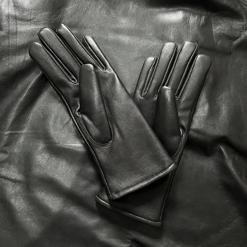 Ladies Sheepskin Gloves Classic Solid Color Real Leather Spring Velvet Lining Cycling Driving Gloves Autumn Winter