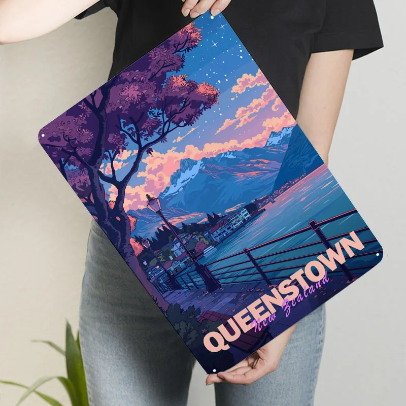 Queenstown نيوزيلندا المشارك الرجعية السفر صفيح تسجيل رجل الكهف علامات معدنية مخصصة للمنزل غرفة جدار ديكور فني عناصر ديكور المنزل