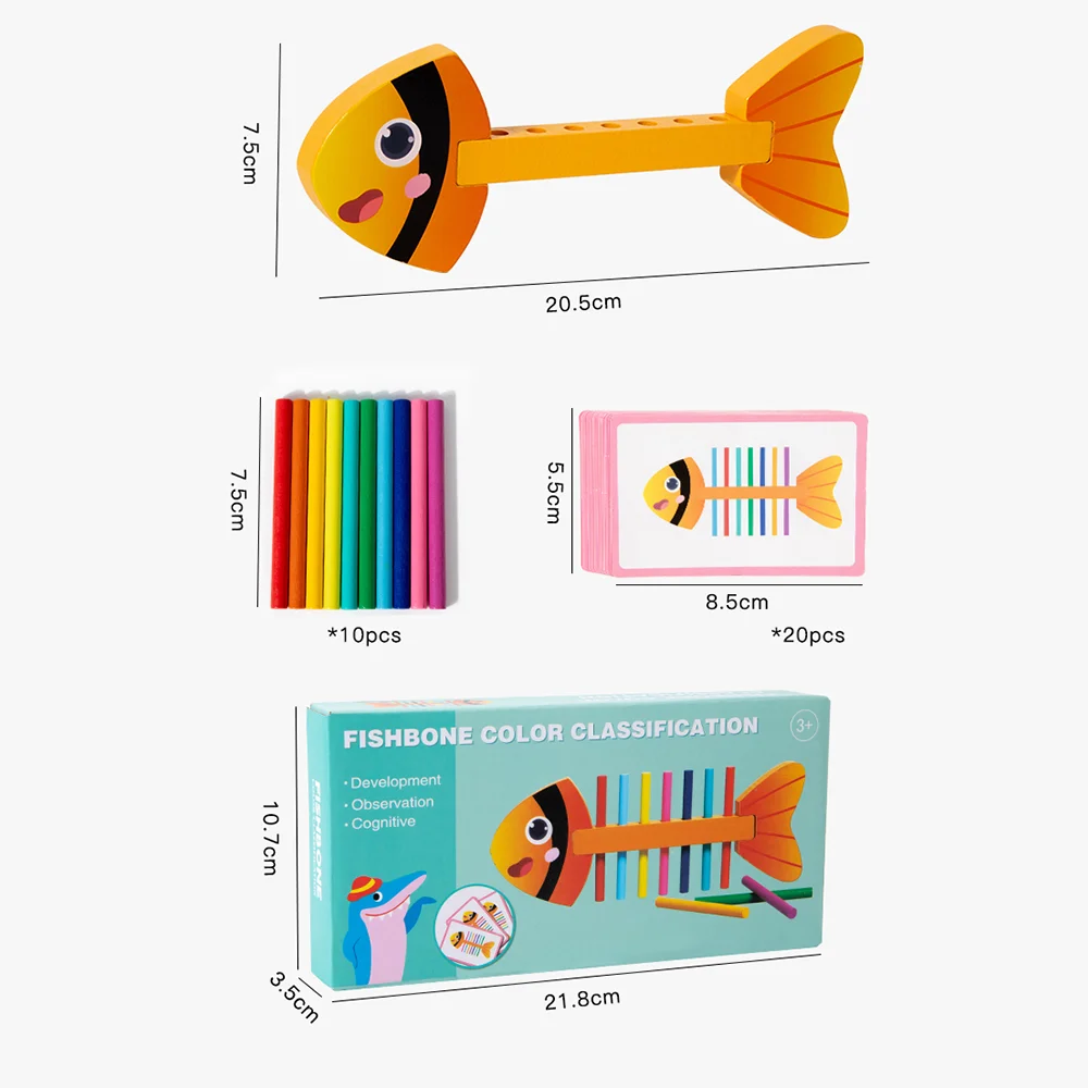 Wooden Montessori Color Matching Game Fish Stick for Toddlers Fine Motor Skills Training Puzzle Toy Early Education  Develop