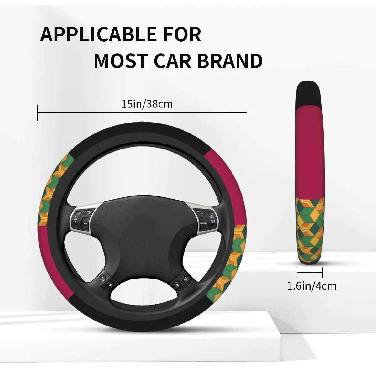 38 سنتيمتر عجلة توجيه سيارة يغطي شيطان القاتل المضادة للانزلاق Kimetsu No Yaiba أنيمي السيارات الديكور الملونة عجلة القيادة اكسسوارات