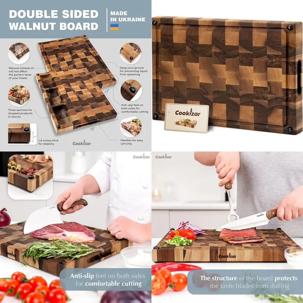 

End Grain Walnut Chopping Board - Kitchen Wood Cutting Block with Juice Groove EBC