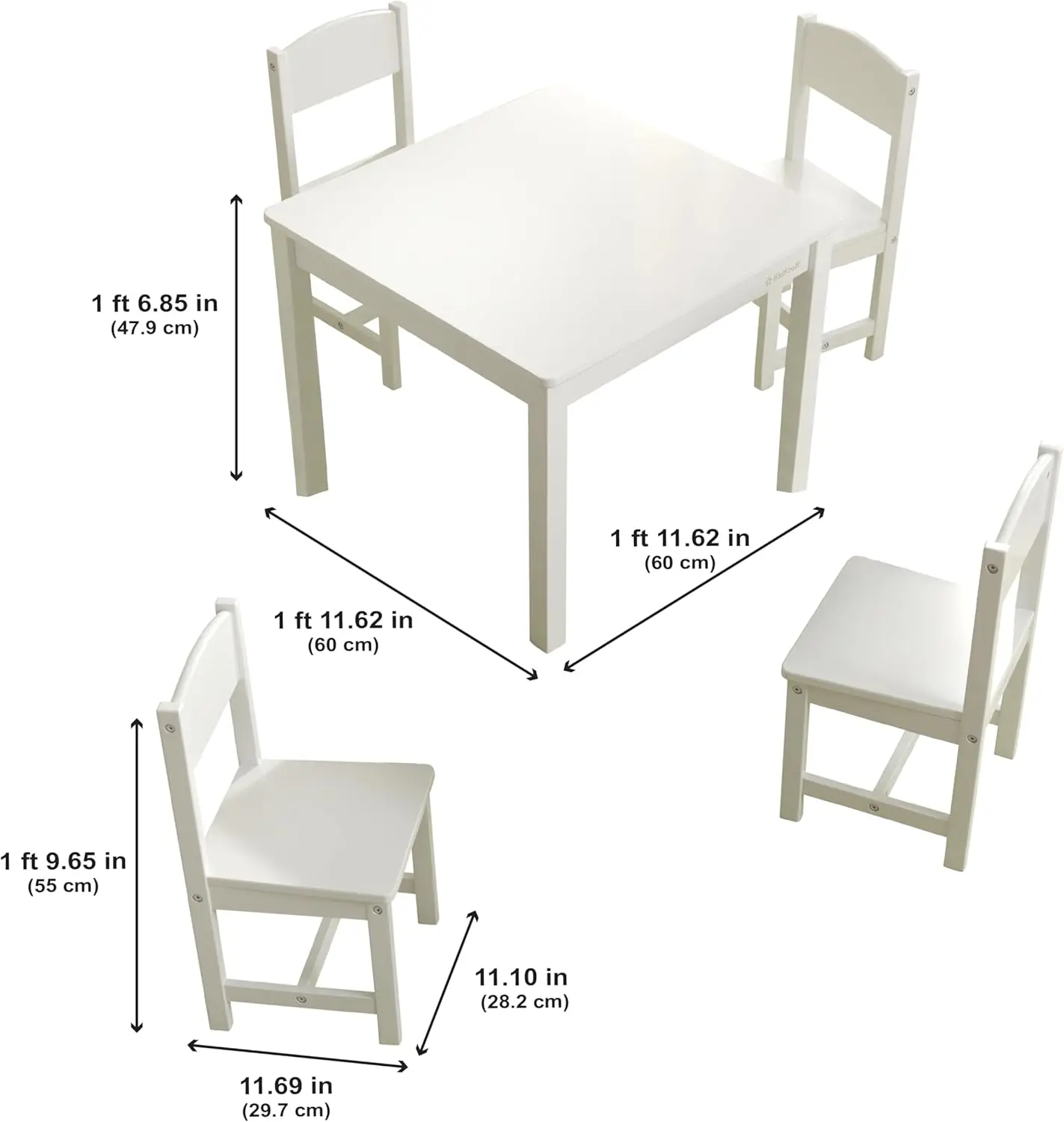 Conjunto de mesa de fazenda de madeira e 4 cadeiras, móveis infantis para artes e atividades - branco