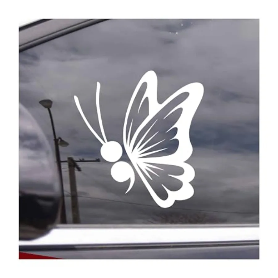 

Butterfly Semicolon Decal, Mental Health UV DTF Transfer Car Decal, Suicide Awareness Car Window Stickers, Girly Car Decals for