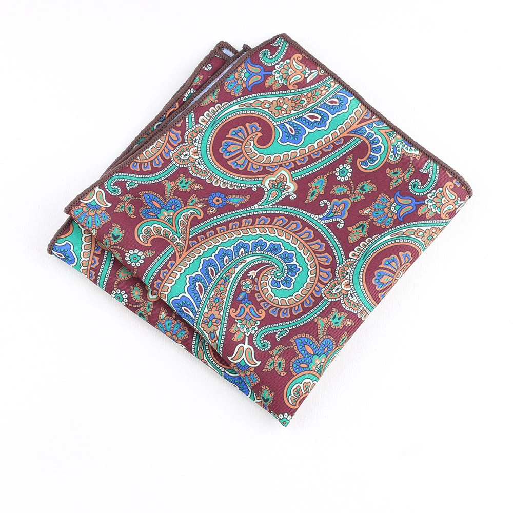24cm New Winter Luxury Silky Pocket Square Men Floral Paisley Printed Handkerchief Colorful Soft Hanky Wedding Party Suit Cravat