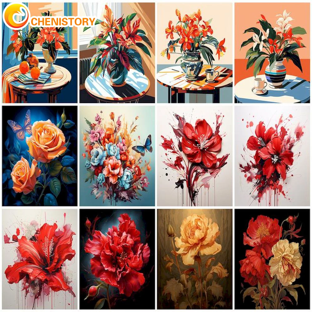 

CHENISTORY Acrylic Painting By Numbers Decorative Paintings For Adults Diy Kit Flower Number Painting Living Room Decoration