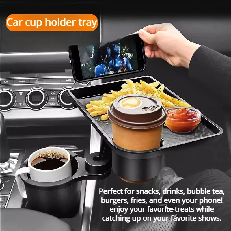 

Car Cup Holder Expander Multi-Function Drink Holder With Food Table 360-Degree For Long Road Trips Table Tray