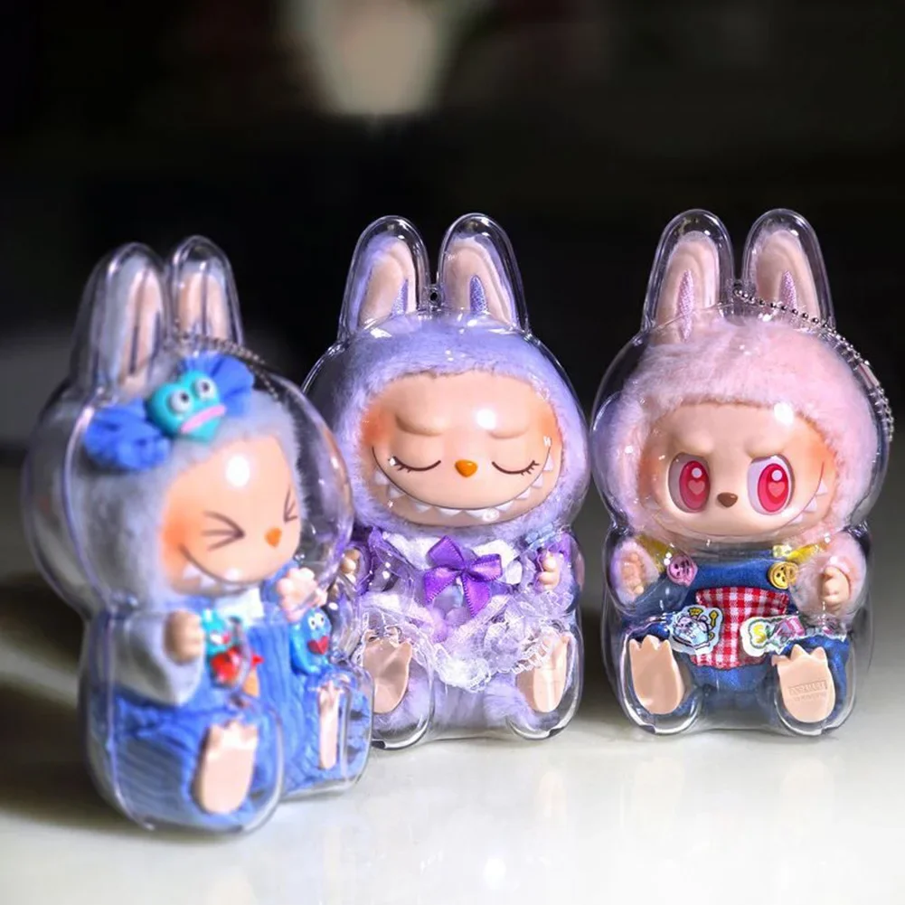 1PC Clear Acrylic Protective Case for Plush Dolls Display Keychain Bag for Labubu V2 Pary Birthday Christmas Gifts (No Doll)