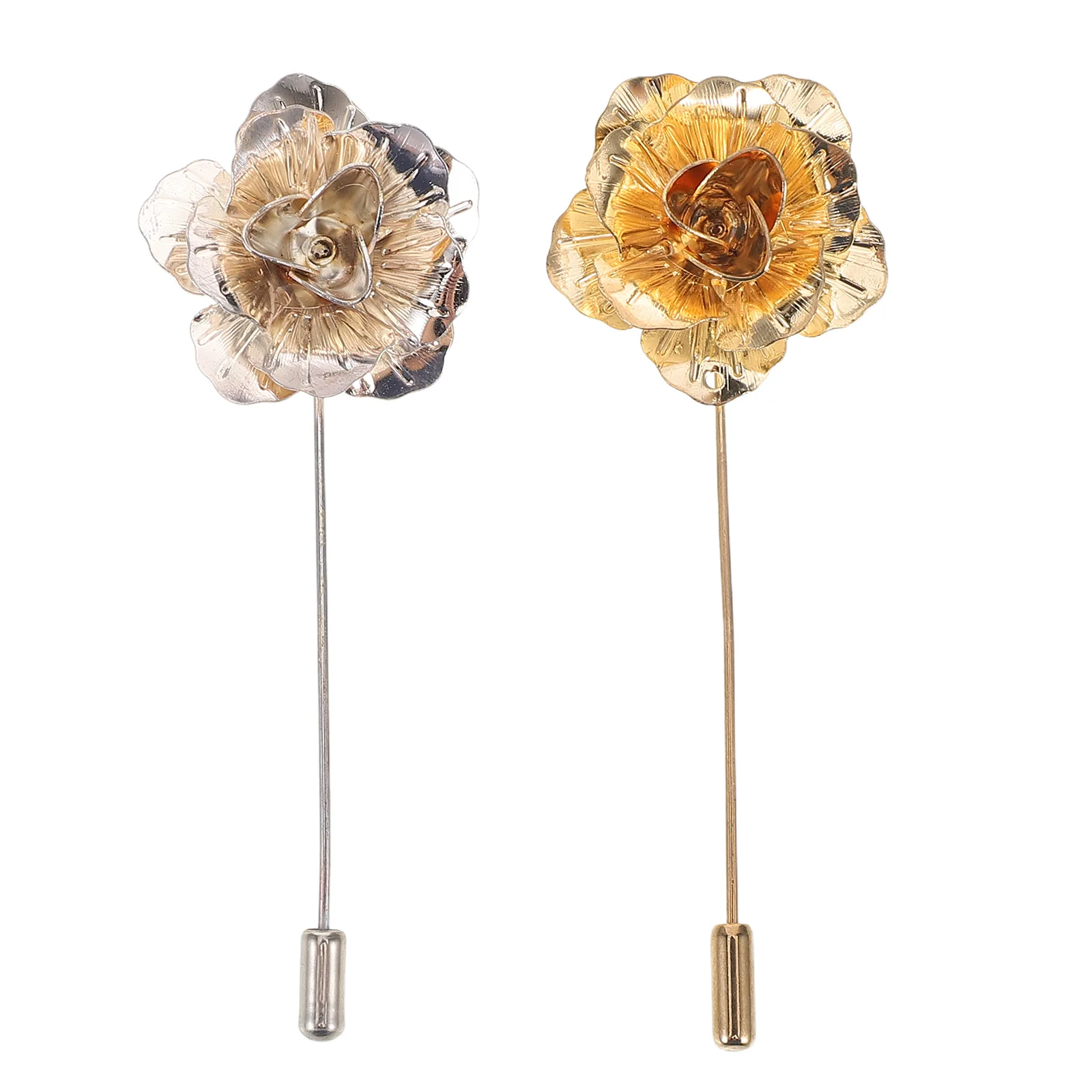

2Pcs Men Suit Vintage Rose Lapel Pin Metal Flower Brooch Boutonniere Pins Wedding Business Party Corsage Accessory
