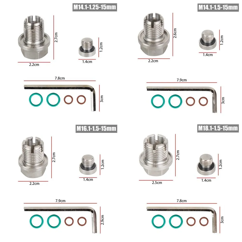 Oversize Piggyback Oil Drain Plug M12.1-1.25/1.5/1.75x 15mm Stainless Steel Self Tapping Oil Pan Thread Repair Kit with O-Ring