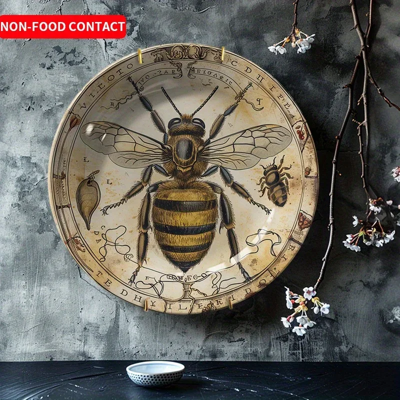 1pc Non-Food Contact Bee Ceramic Decorative Plate - Artistic Bee & Honeycomb Design, Rustic Home Decor for Living Room,