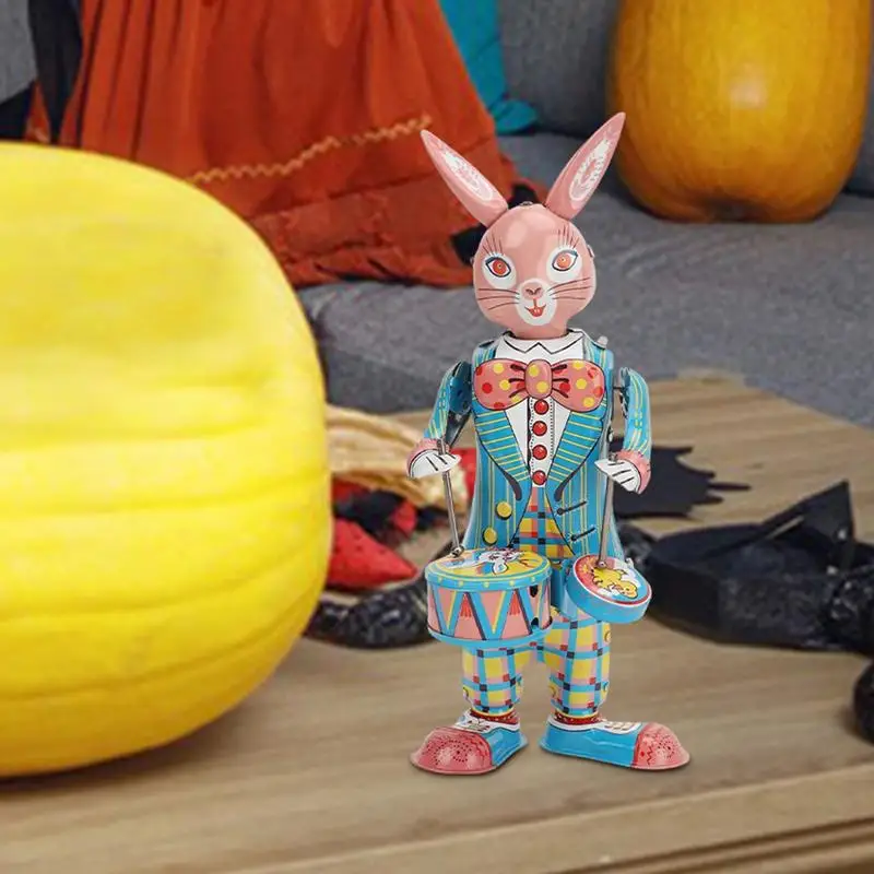 Wind Up Rabbit Drummer Cartoon Animal Drumming Kids Toys Wind Up Animal Shaking Robot Model For Toddler Room Decoration