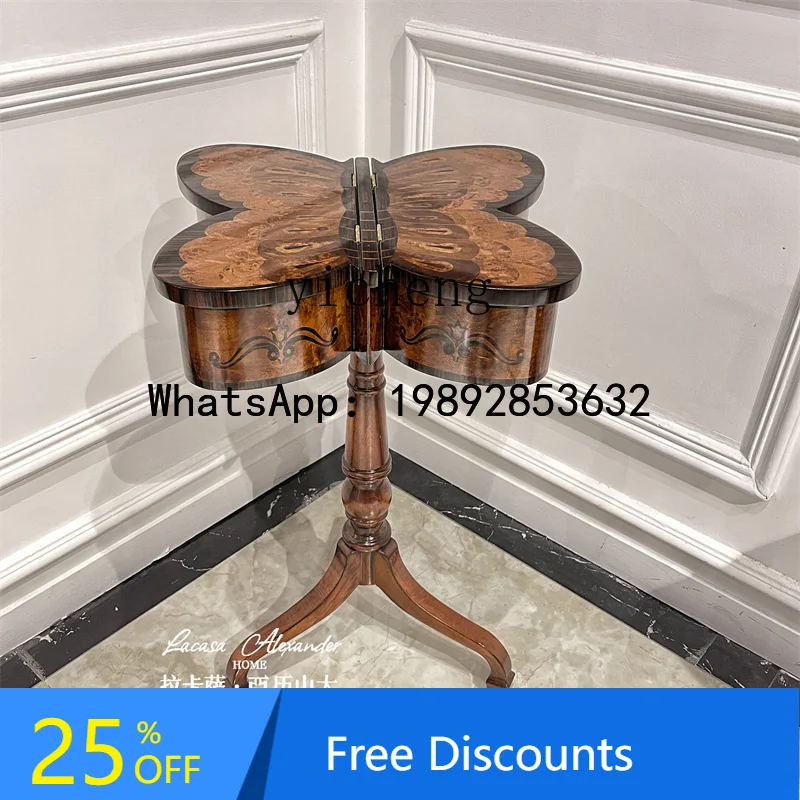 

In-Stock Butterfly-Shaped Flower Table Peach Heart Solid Wood Side Table Sofa European Style Light Luxury