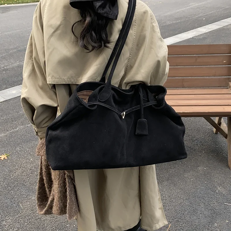 LEFTSIDE Retro Frosted Leather Large Tote Bags for Women 2024 Winter Y2K Female Shoulder Bag Females Hand Bag New Handbags