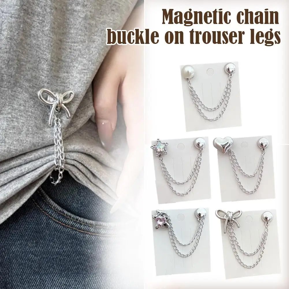 Clipe Magnético Multifuncional para Roupas com Corrente, Botões de Metal para Jeans, Alfinetes Magnéticos para Fixação de Punhos de Calças e Lenços 1 UNID.