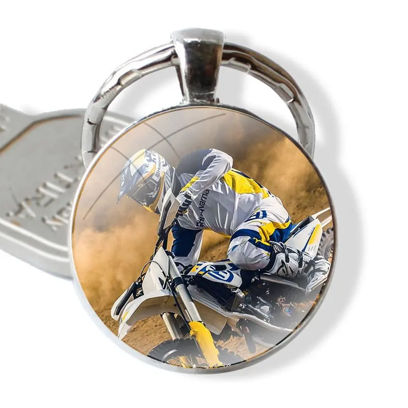 Keychain Handmade Glass Cabochon Key Ring Holder Pendant Key Chains Dirt Bikes motorcycle race