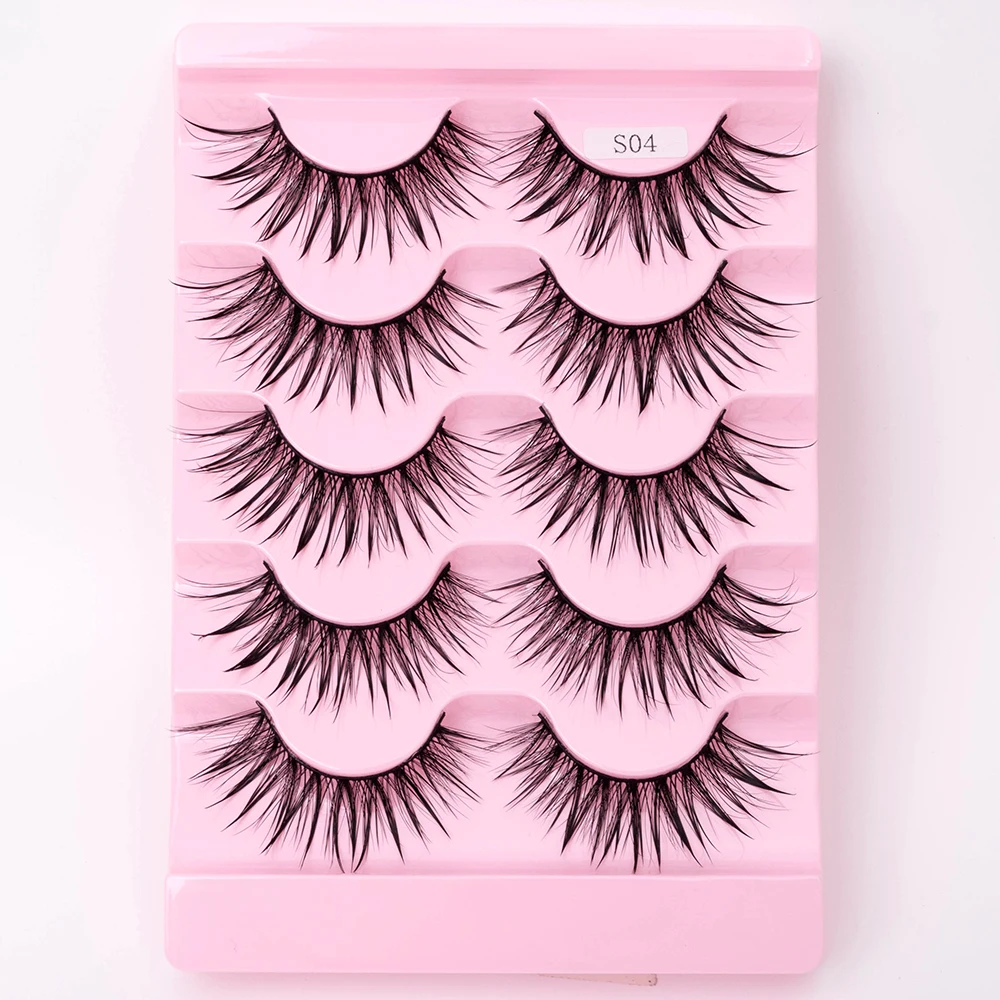 Neue 5/10 Paar Natürliche Wet False Eyelashes für den täglichen Gebrauch, scharfe, dicke, künstliche, gekreuzte Make-up-Wimpern – Detail 16