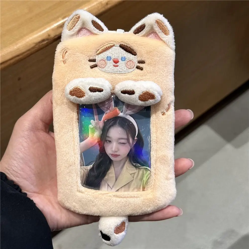 Kawaii Fluffy Cat Card Sleeve Animal porta carte di credito coreano INS studente porta carte di credito per autobus in stile coreano