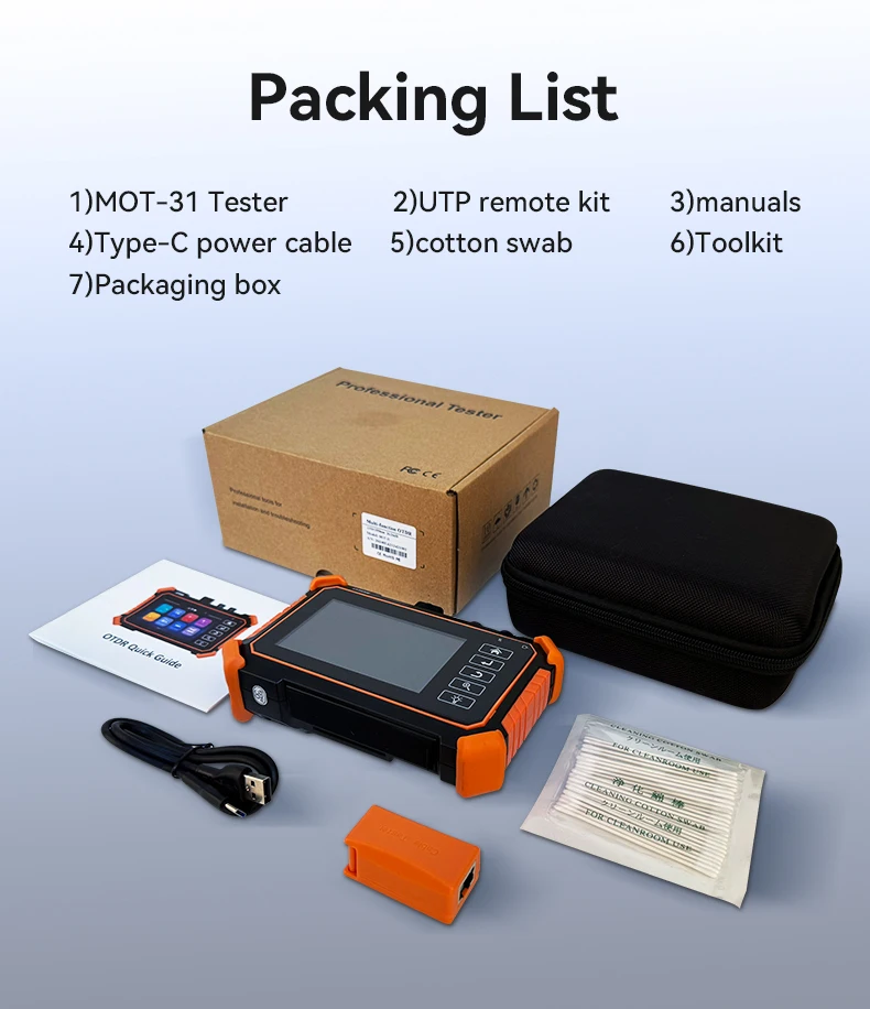 OTDR Auto testing, event map,Network cable length measurement, RJ45 TDR UTP cable test,Stable laser source, optical power meter