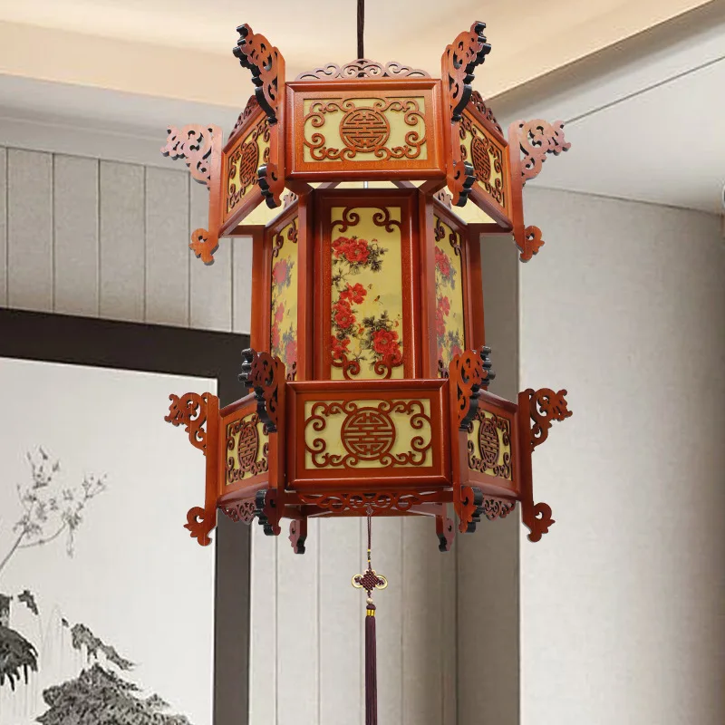 Chinese lantern palace lamp solid wood antique outdoor sheepskin inn restaurant restaurant decoration