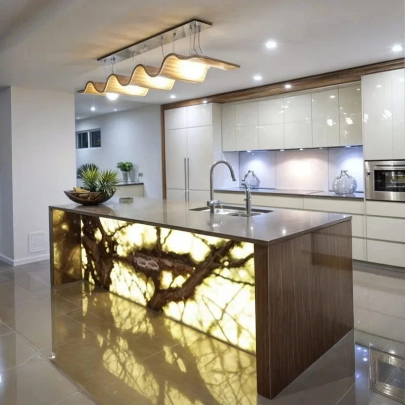 custom.Modern Solid Surface LED Backlit Bar Table Commercial Spaces Durable & Basement Bar Table Home Bar Furni