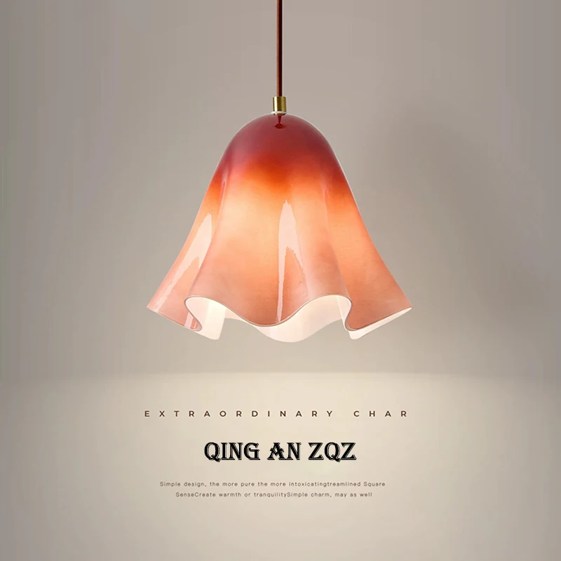 Colorful Glass Skirt Chandeliers Bedroom Dining Table Lamp Chinese Style Light Luxury Living Room Bedroom Bedside Chandelier LED