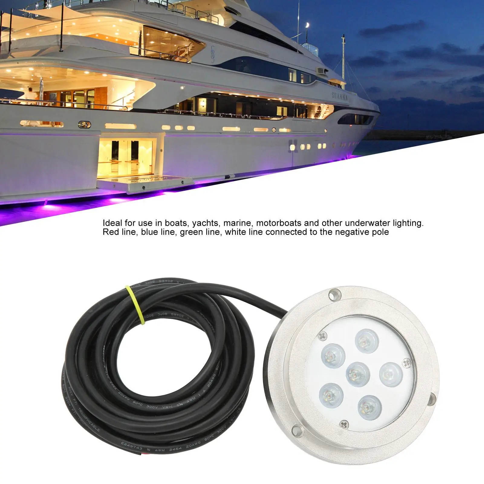 3.8in Underwater Marine Boat Light - IP68 Waterproof 316 Stainless Steel for Yachts & Motorboats, 12V/24V