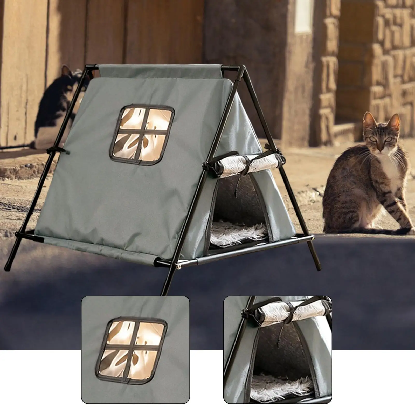 

Cat Tent House Enclosed Hideaway Door Curtain Pet Sleeping Bed Cat Bed Kitten Tent Cave for Garden Bedroom Outdoor Porch Balcony