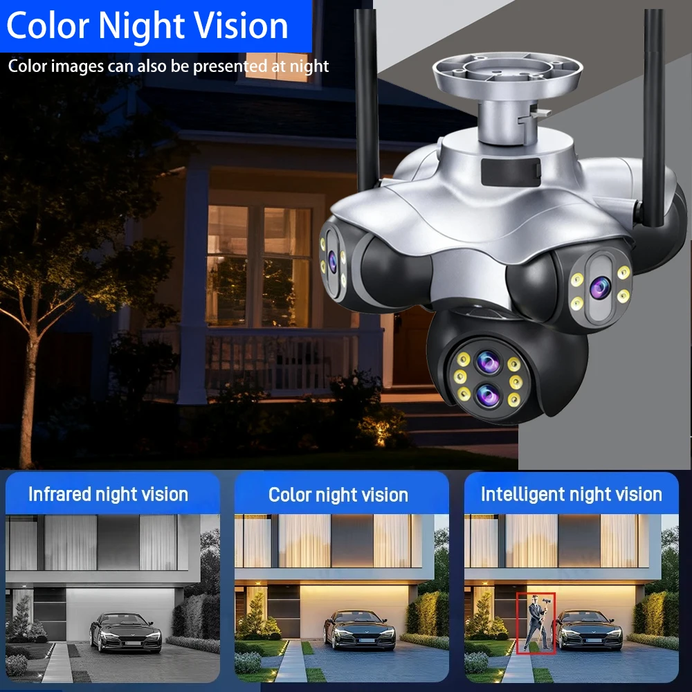 30MP SIX Lens Five Screen WiFi PTZ Camera CCTV 10X PTZ Zoom Security IP Camera Video Security Surveillance Auto Tracking Home