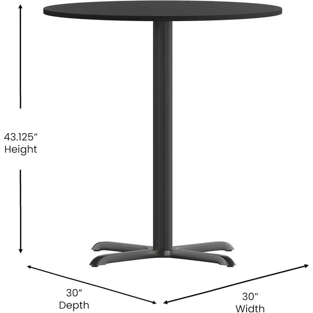 30 Inch Round Black Laminate Table Top with 22 Inch Square Bar Height Table Base