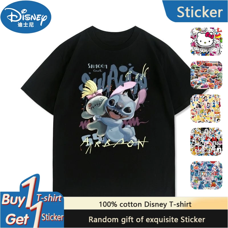 

Disney Stitch Cartoon Joint Trendy Brand Summer Short-sleeved T-shirt Male Couple Wear Clothes with Loose Pure Cotton Casual Top