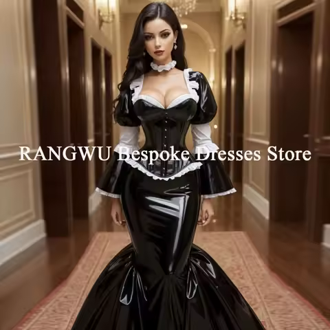 Elegant Mermaid PVC Gothic Prom Dress 2026 Fishtail Faux Leather Gothic Evening Dress Costume Cosplay Birthday Party Customized