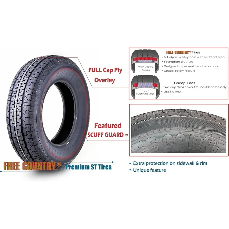 Set dari 4 ban Trailer tugas berat ST205/75R15 205 75 15 10 lapis rentang beban baja E bersabuk Radial dengan penjaga lecet