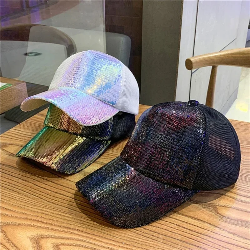 

Fashionable and Colorful Sequins Baseball Hat Leisure Sunshade Cap for Woman Breathable Mesh Cap Outdoor Travel Duckbill Cap