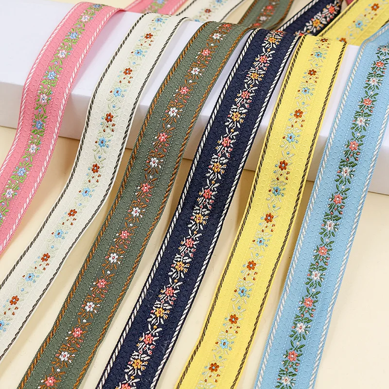 

2.6cm Elegant Floral Embroidery Trim Ribbon Polyester Lace Edging for Curtains,Clothing,Hats DIY - 1yards Floral Grosgain Trim