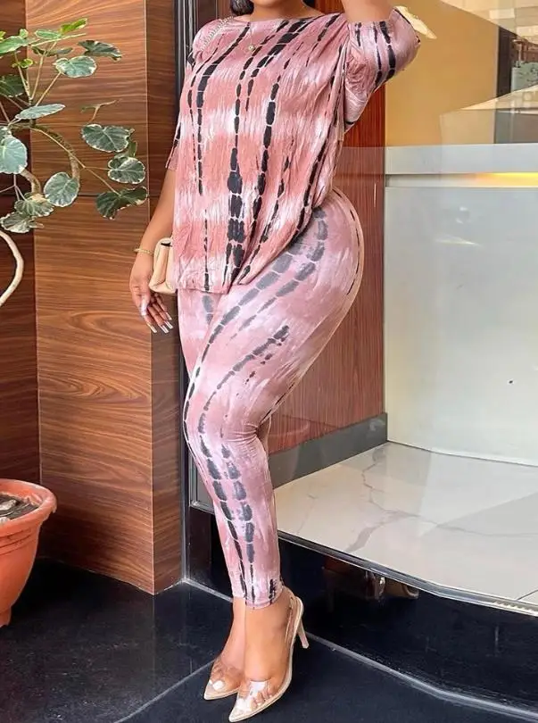 

2024 for Women Spring Summer Pants Sets Round Neck Tie Dye Print Twisted Backless Top & Pants Set Temperament Commuting