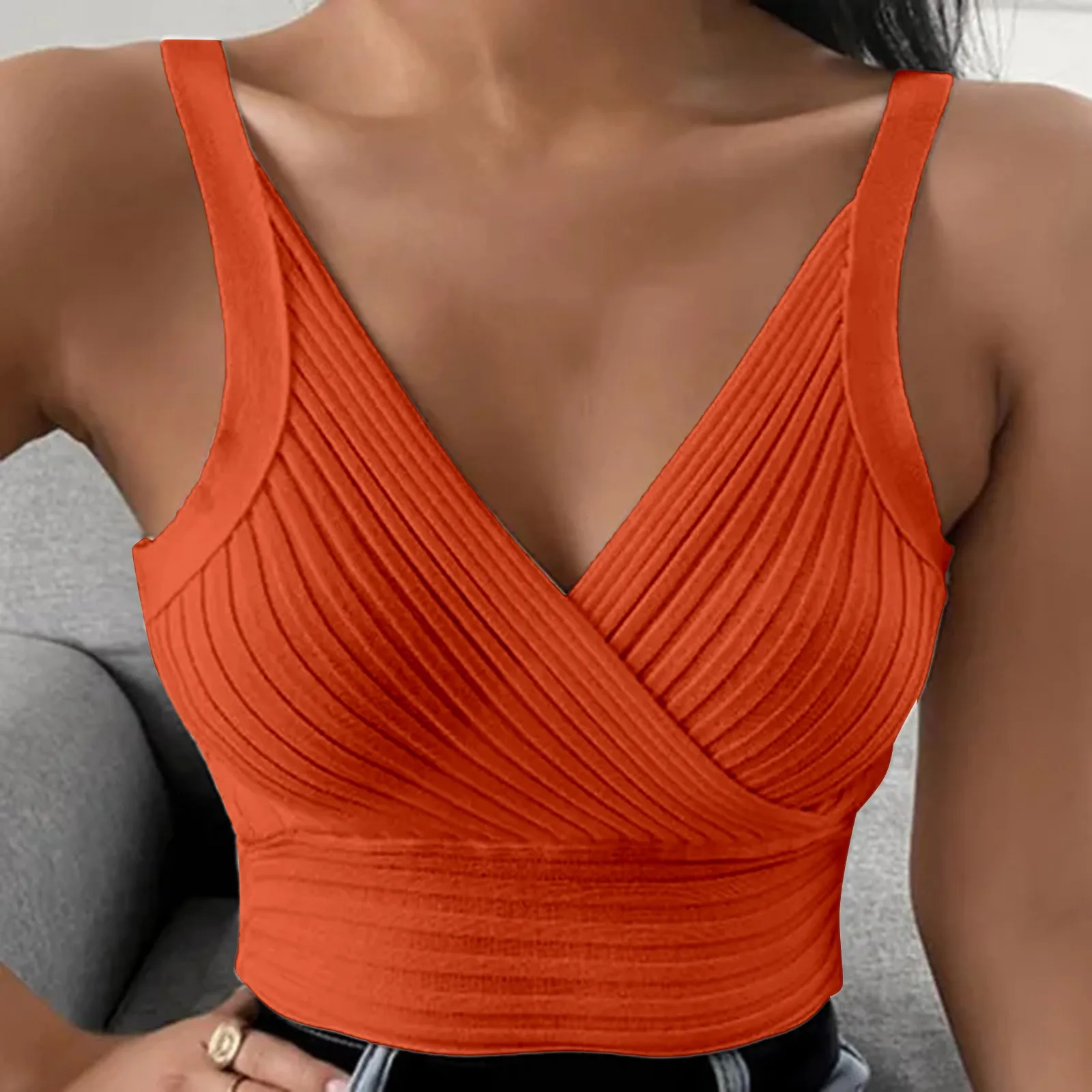 Women\'s Tanks & Camis Padded Bralettes Sports Tops V Neck Sleeveless Vest For Women Solid Color Secy Fashion Ladies Blouses