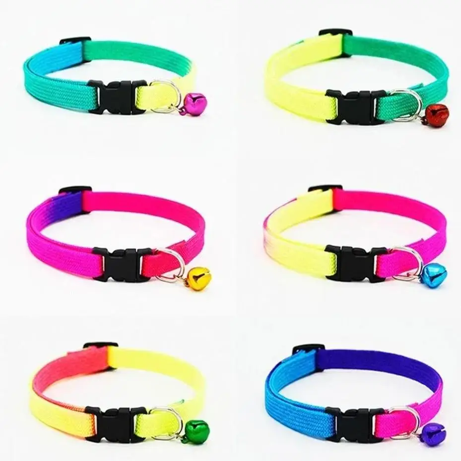 Random Candy Color Quick Release Collar Pet Dog And Cat Nylon With Bell Adjustable Leash Accessory 1 Pcs