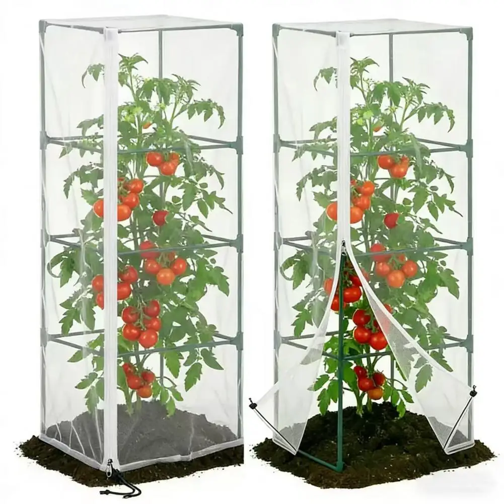 

Netting Bird Netting Plant Cover with Zipper Drawstring Square Tomato Cage Mesh Protection for Vegetables Flowers Garden Barrier