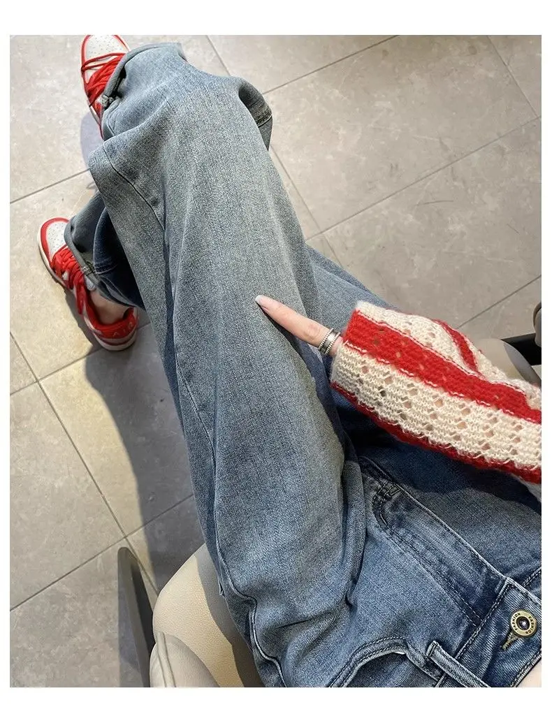 Jeans Y2k bordir Ankle-Length, celana Denim Harem pinggang tinggi elastis musim panas gaya baru