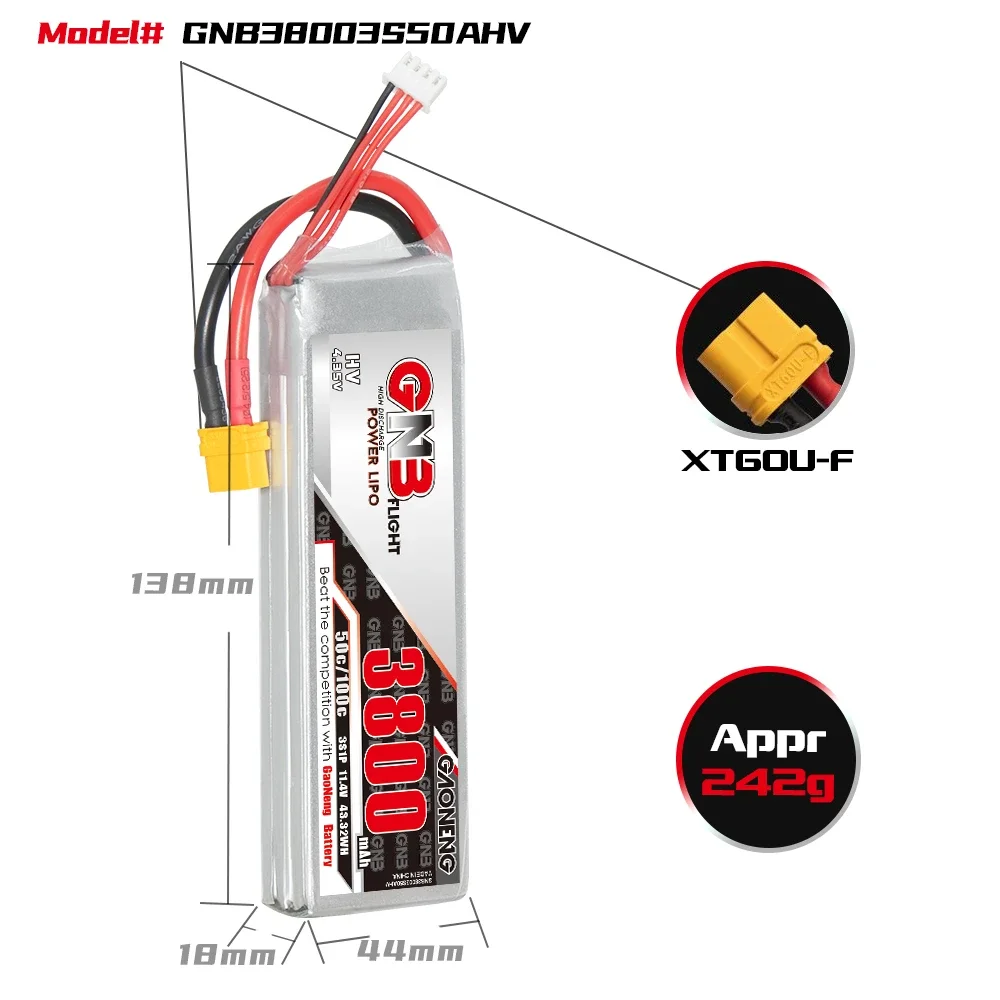 GAONENG GNB 3800mAh HV 3S 50C 100C 11.4V XT60 LiPo Battery RC Truck  Airplane Helicopter MultiCopter RC Boat RC Hobbies