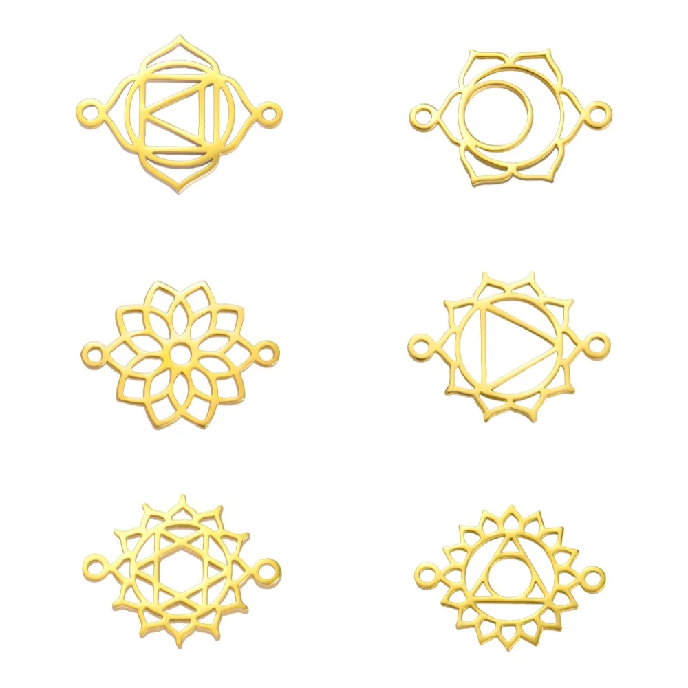 EUEAVAN 5pcs Chakra Yoga Charms Stainless Steel Mandala Lotus Flower Pendant for Bracelet Necklace Jewelry Making Supplies