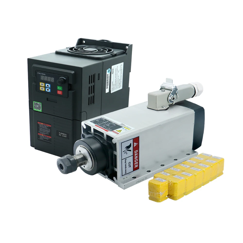 HLTNC alta velocidad GDZ93 * 82 18000rpm refrigerado por aire 3.5kw ER25 300HZ Motor de husillo de fresado de Metal con VFD 4KW para enrutador Cnc