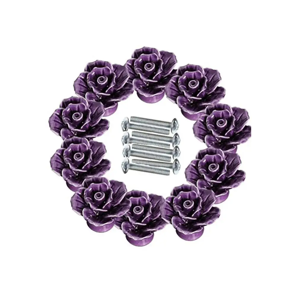 

Ceramic Kitchen Cabinet Drawer Door Knobs Pull Handles 2 Pcs Purple Wardrobe Chest