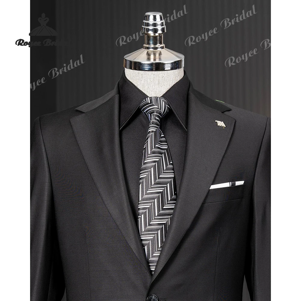 Czarny garnitur ślubny męski z klapami w szpic, jednorzędowy, dwuczęściowy garnitur biznesowy wieczorowy 2026, szyty na miarę trajes para hombre