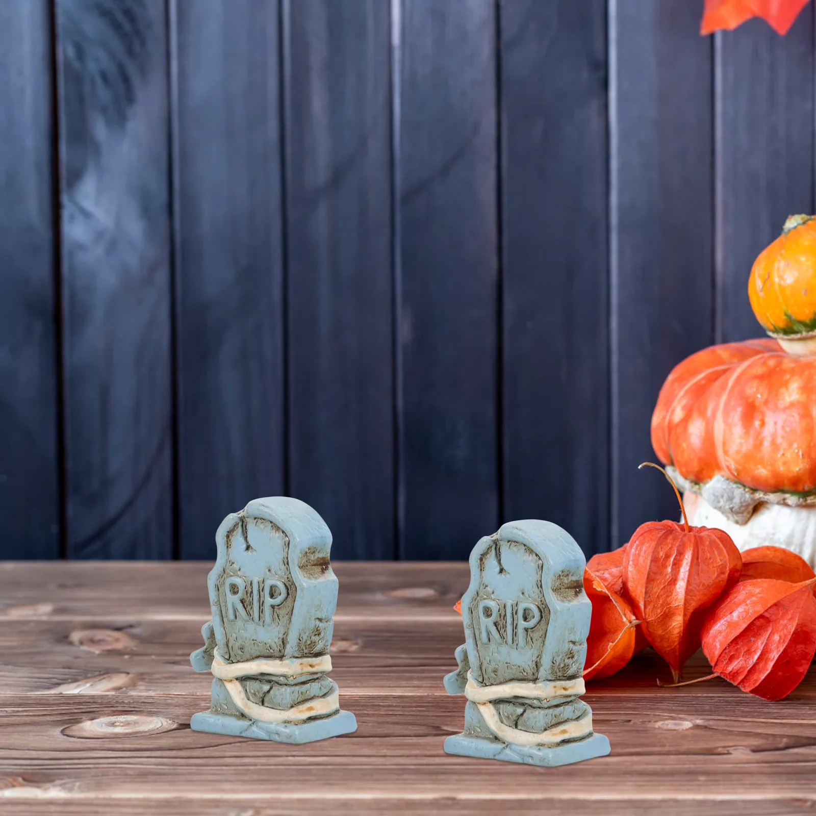 

10pcs Blue Tombstone Ornaments Resin Halloween Decorations Graveyard Theme Mini Sculptures Landscape Accessories Gardening