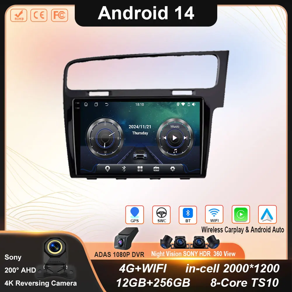 Android 14 Car Radio For Volkswagen VW Golf 7 MK7 GTI 2012-2021 Right Hand Drive RHD Carplay Android Stereo Video Player 4G WIFI
