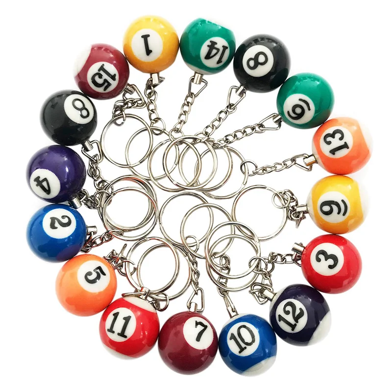 -MEOF Juego de llaveros de bolas de billar de colores, 48 piezas, mini bolas de llavero mágicas, accesorios de cadenas de billar de ocho bolas