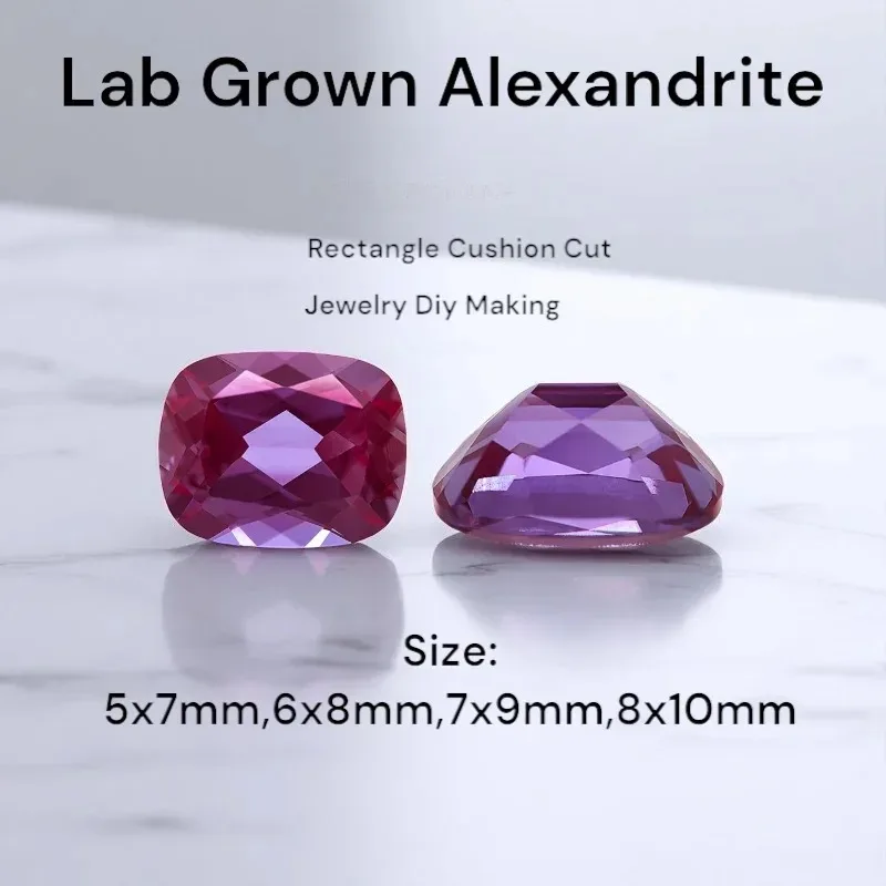 Lab Grown Alexandrite Rectangle Cushion Cut With Certificate Loose Gemstone For Jewelry Making