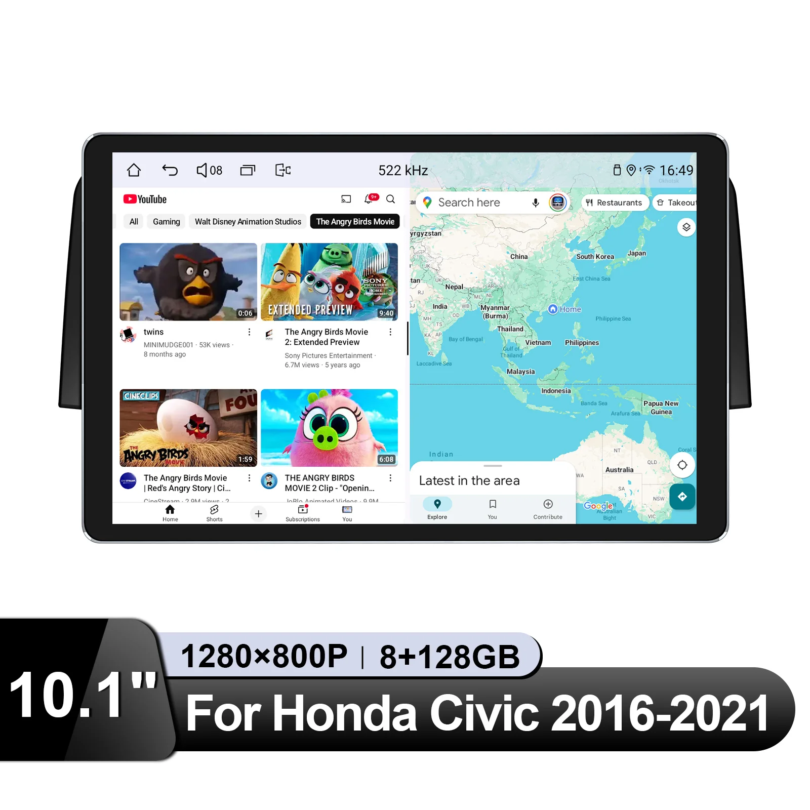 JOYING 10.1"Floating Screen Android Car Stereo For Honda Civic 2016-2021 Wireless CarPlay Android Auto Plug & Play Radio Upgrade